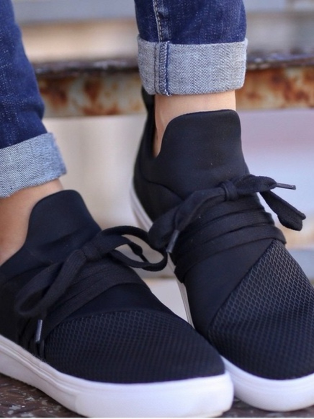 Steve Madden Women's Black Slip-On Knit Sneakers with White Sole